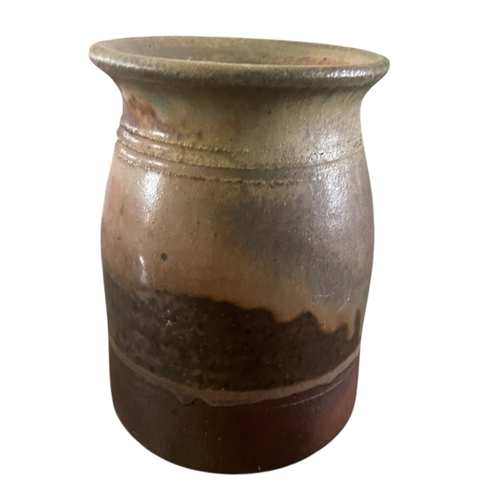 Studio Pottery Brown Crock Vase Stoneware Not Signed. 6"